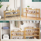 Smiry Shoe Rack, 6 Tier Bamboo Shoe Organizer, Stackable Free Standing Wooden Shoe Storage Shelf for Closet, Entryway, Front 