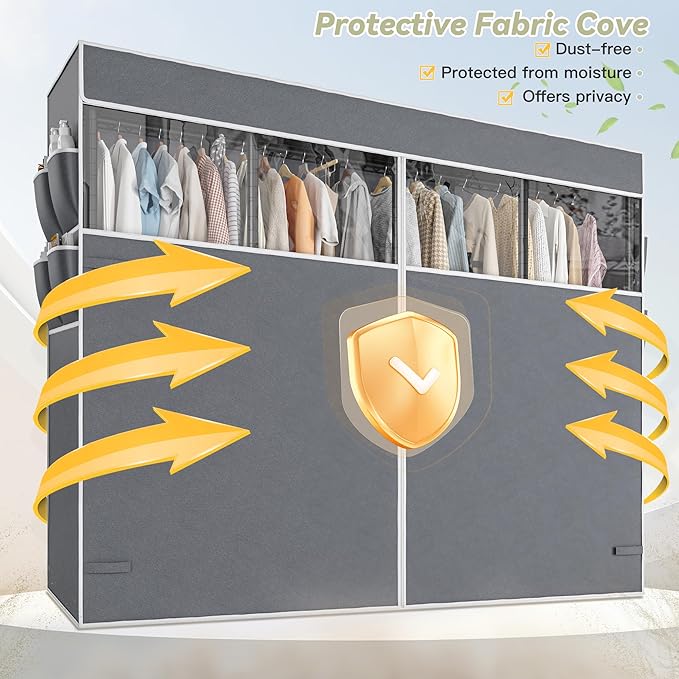 Raybee Clothes Rack with Cover,Clothing Rack for Hanging Clothes,Portable Closet,Adjustable,1150LBS,18" D x 76" W x 77" H,Bla