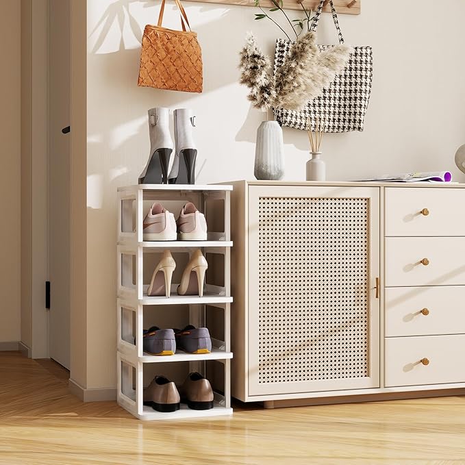 SEE SPRING 5-Tier Stackable Shoe Rack Organizer – Plastic Shoe Storage Shelf for Entryway, Closet, Bedroom – Holds Size 13 Sh