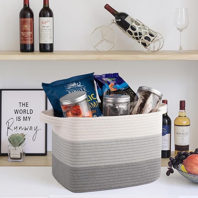 OIASKET Storage Baskets for Organizing, Woven Baskets for Shelves, Rectangle Decorative Organizer for Storage Clothes, Toy, B