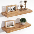Floating Shelves for Wall Decor, Rustic Solid Elm Wood Live Edge Floating Shelves Wall Mounted, Wall Shelves with Invisible B