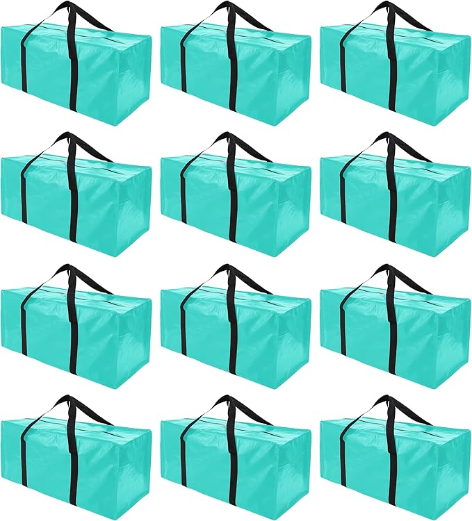 PANDA JOYS 12 Pack Extra Large Moving Bags with Zippers & Carrying Handles, Heavy-Duty Storage Tote for Space Saving Moving S