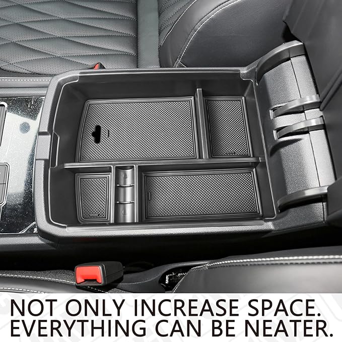 Center Console Organizer Compatible with VW Atlas and Cross Sport 2018 2019 2020 2021 2022 2023 Accessories, Interior ABS Armrest Storage Box Insert Tray (Not Fit 2024 2025), Black