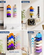 Nunibum Hat Organizer for Baseball Caps 4 Pack, Hat Rack for Wall Hold up to 24 Hats with Strong Adhesive, Multilayer Organiz