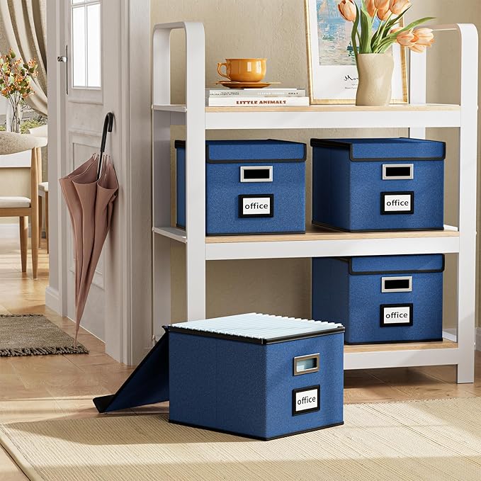 Huolewa Decorative File Organizer Boxes Office Document Storage with Lids, Portable Collapsible Linen Hanging Filing & Storag