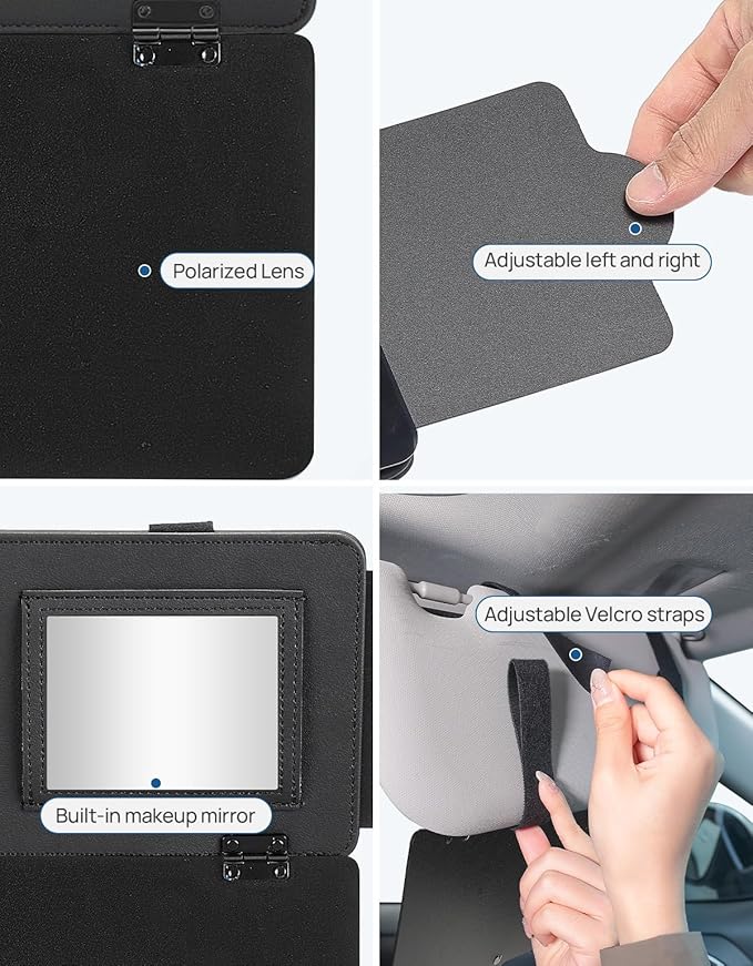 JOYTUTUS Sun Visor Extender for Cars, Adjustable Visor Extension Sun Blocker, Protects from Glare/UV Rays, Windshield and Side Window Sunshade, Built-in Mirror, Black