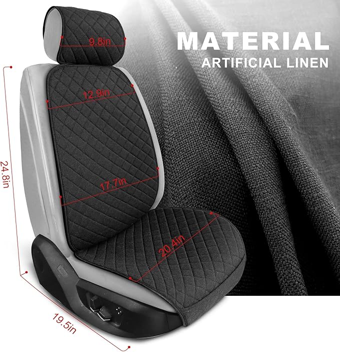 Linen Car Seat Covers Front Seat Covers Breathable Cloth Fabric Car Seat Protector - Universal Fit for Cars, Vans, SUVs, Truc