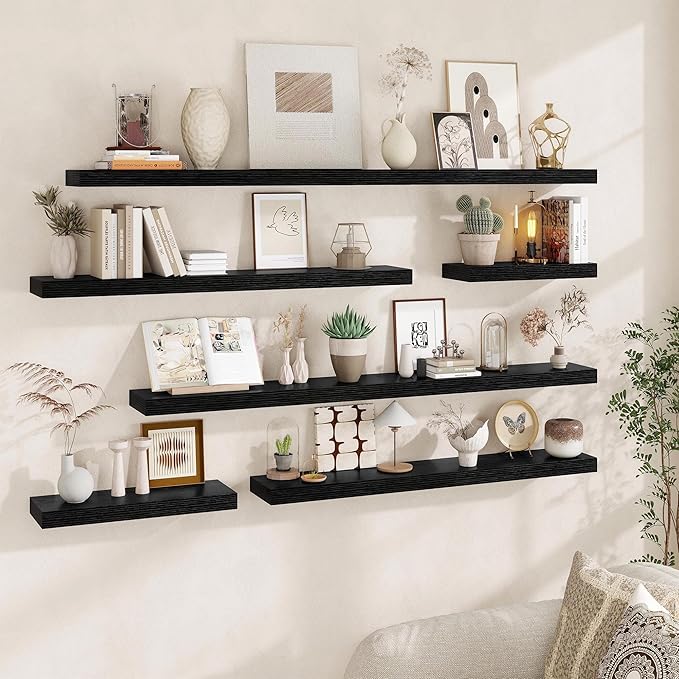 Fun Memories Floating Shelves for Wall, 20Inch Floating Shelves Set of 2, Hanging Shelf with Invisible Brackets, Wood Shelves