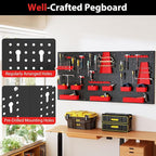Goplus Pegboard Wall Organizer, 9-Bin Parts Rack Organizer w/Hammer Racks, Tool Holders & Hooks, Heavy-Duty Utility Tool Stor