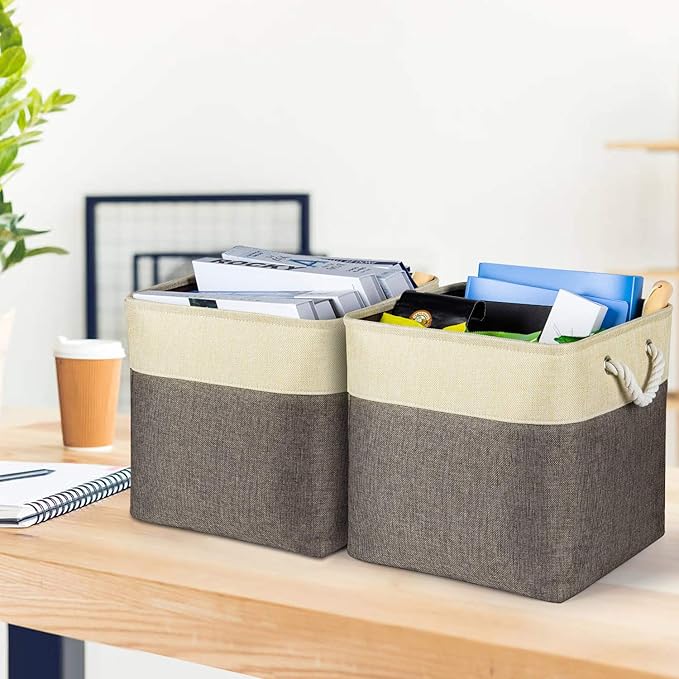 Univivi Foldable Storage Bin [4-Pack] Collapsible Cube Storage Basket with Sturdy Carry Handles for Shelf Closet Nursery Home