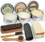 10Pcs Leather Care Kit- 3Pcs Horsehair Brushes, 1.76oz Saddle Soap, 1.76oz Mink Oil and Wax Waterproofer