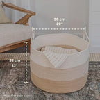 OrganiHaus Large Woven Storage Basket for Blankets and Toys 20" x 13" Inch, Rope Laundry Basket with Handles, Cushions & Pill
