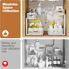 2 Pack Under Sink Organizer With Smooth Cylindrical Rail,2-Tier Pull Out Multi-Purpose Cabinet Storage for Bathroom&Kitchen,H