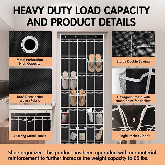 Kotkn 35 Compartment Over The Door Storage - Breathable Mesh Hanging Organizer with Large Pockets, Space Saving Design for Me