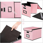 Huolewa Collapsible File Storage Organizer Boxes with Lids, Linen Document Storage, Universal Hanging Filing Organization Box