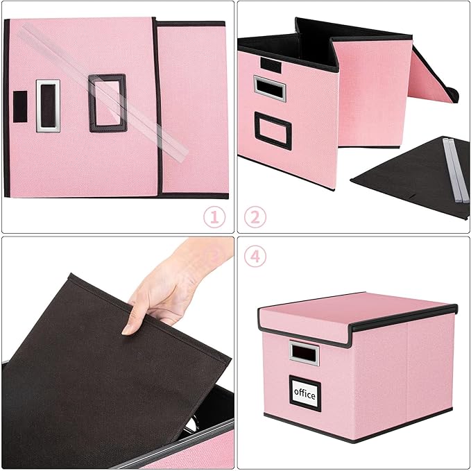 Huolewa File Organizer Box with Lid, Collapsible File Folder Organizer for Office Document Storage, Filing Box with Plastic S
