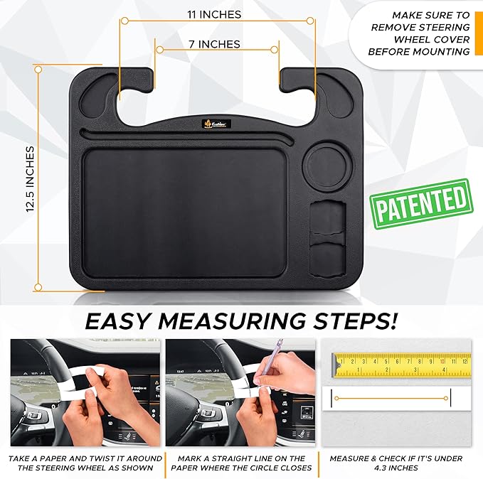 EcoNour 4 in 1 Car Steering Wheel Tray - 2026 Upgraded Tray with Dual Sauce Dip Holder and Tablet Holder | Spacious Steering Wheel Desk for Food and Laptop | Car Accessories (Large)