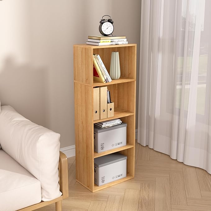 Wooden 4 Cube Storage Organizer, 4 Tier Tall Modern Bookshelf Freestanding Storage Display Organizer, Versatile Cubes Shelf a