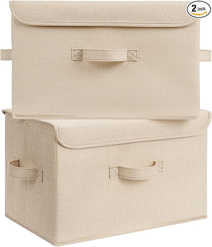 GRANNY SAYS Stoarge Basket with Lid, Decorative Storage Boxes, Closet Storage Bins for Clothes, Collapsible Stackable Organiz