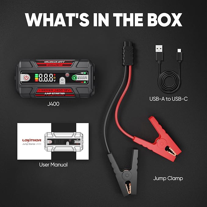 LOKITHOR J400 2000A Portable Jump Starter, 12V Lithium Battery Booster with ConnectMax Tech, Smart Digital Display, Car