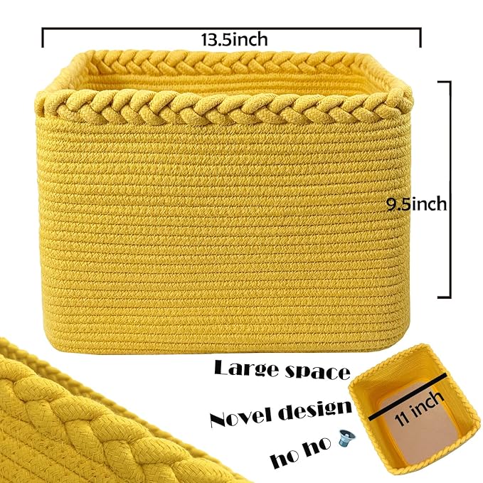 COMFY-HOMI Square Woven Cotton Rope Basket for Organizing, Gift Baskets for Handles, Empty Gift Baskets, Toy Basket for bins|