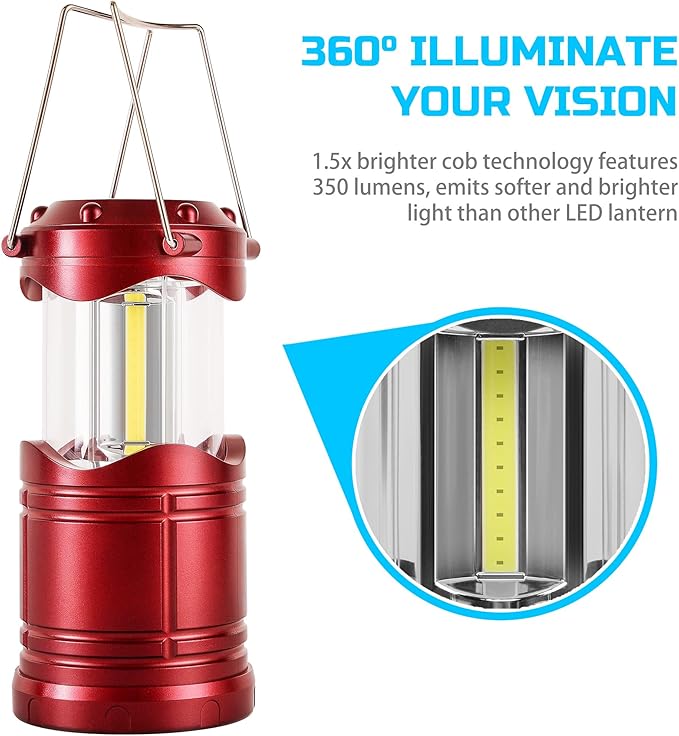 Lichamp LED Camping Lantern, 4 Pack Battery Powered Flashlight for Power Outages, Portable Collapsible Hanging Light Essentia