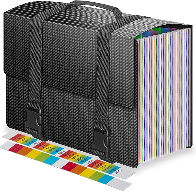 Expanding File Folders,25 Pockets Accordion File Organizer,Expandable Filing Folder with Handle,Portable File Box for Receipt