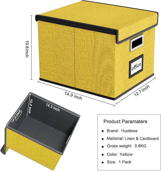 Huolewa File Organizer Box with Lid, Collapsible File Folder Organizer for Office Document Storage, Filing Box with Plastic S