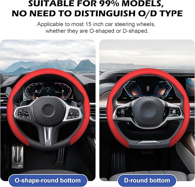 Frani Nappa Leather Steering Wheel Cover,Universal Fit 15 Inch-Premium Non-Slip Breathable Comfort Grip for Cars Trucks SUVs,Anti-Slip Durable Interior Upgrade Red