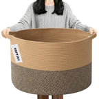 90L Extra Large Blanket Basket,Rope Woven Storage Basket with Handles, Laundry Hamper for Toys, Clothes, Pillows & Towels, Pe