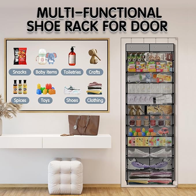 Kotkn Over The Door Shoe Organizer with 12 Large Breathable Pockets - Durable Hanging Storage for the Entire Family's Shoes (