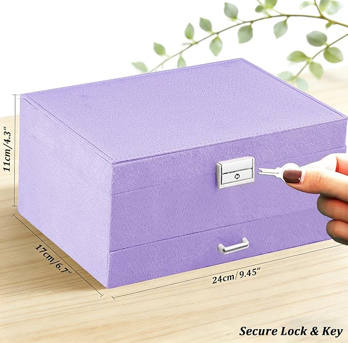 QBestry 3-Layer Jewelry Box for Girls & Teens with Lock and Key, Large Jewelry Organizer with 8 Necklace Hooks & 56 Earring H