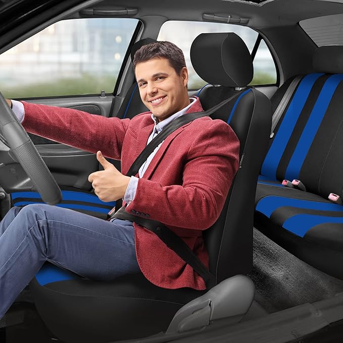 FH Group Car Seat Cover Full Set Striking Striped Car Seat Covers with Front Seat Covers and Rear Split Bench, Universal Fit 