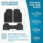 BDK ProLiner Car Floor Mats for Cars Trucks SUV, 3-Piece All-Weather Heavy Duty Rubber Liners with Universal Trimmable Fit, Durable Waterproof Vehicle Auto Floor Mats with Capture Ridges Black
