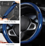 Carbon Fiber Steering Wheel Cover, Snap on Car Steering Wheel Cover Set Accessories 3pcs Wrap Grip Non Slip Protector Universal Glossy Blue