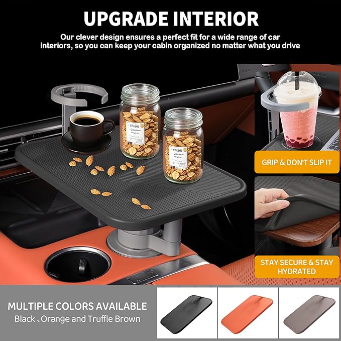 Car Tray & Car Desk for Laptop, 360° Rotating Wood Cup Holder Table,Aluminum Cantilever Laptop Mount for Vehicle,Steering Wheel Tray,Fits for Tesla Model Y/3/S,Camry Forester F150 Tundra&Most Vehicles