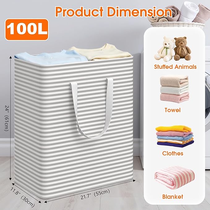 3 Pack Large Laundry Basket,Waterproof & Freestanding Laundry Hamper,Collapsible Clothes Hampers with Easy Carry Long & Reinf