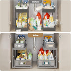2 Pack 21IN-Depth Under Sink Organizer With Next-Gen Ball-Bearing Slides,2-Tier Precision Mesh Pull Out Cabinet Storage for B