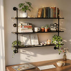 Industrial Pipe Shelving Rustic Black Wall Shelves with Wood Planks Industrial Floating Shelves 48 Inch 3 Tier Farmhouse Book