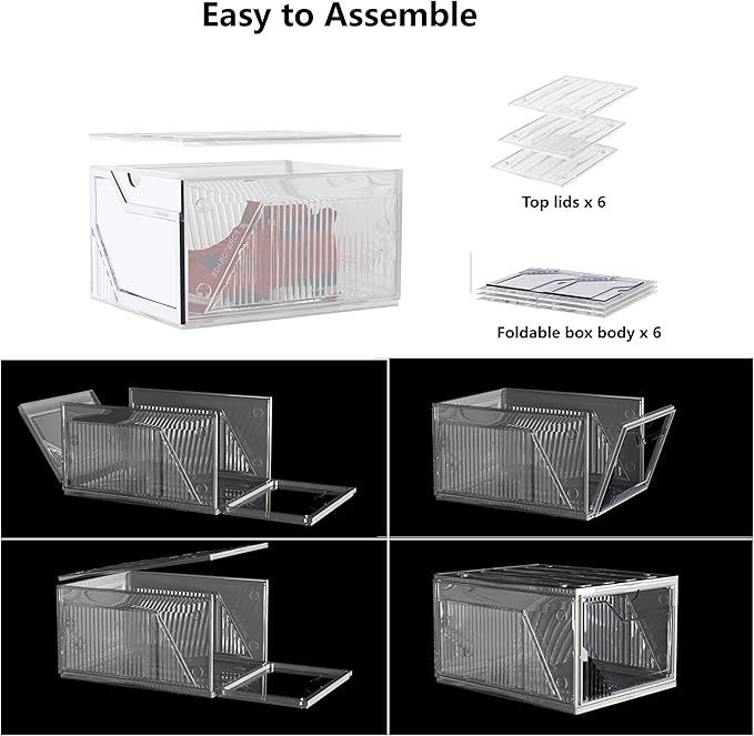 AWTATOS Shoe Storage Boxes, Thickened Shoe Storage Organizer with Clear Magnetic Door, Stackable Shoe Container with Lids, Co