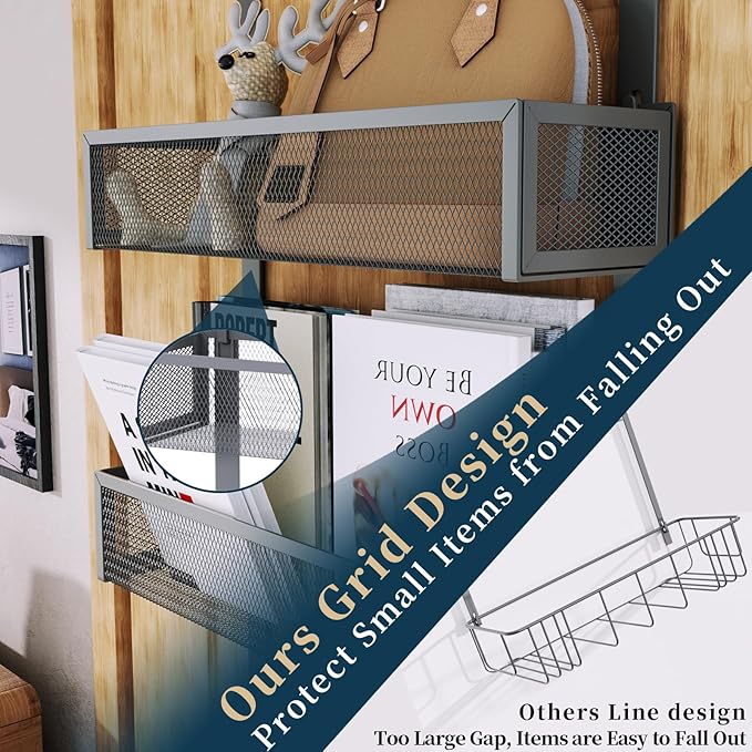 Consumest Over The Door Hooks Organizer - Extra Long Door Hanger with 9 Coat Hooks & 2 Mesh Basket, Back Storage Organizer Ha