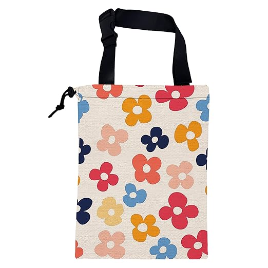Car Garbage Bag Retro Colorful Flowers Drawstring Car Trash Bag Hanging for Back Seat with Adjustable Buckle Canvas Vehicle Trash Can Easy-to-Install