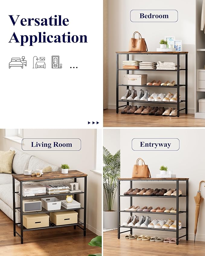 Kitsure Shoe Rack for Closet, Rustic Brown Shoe Organizer with Leveling Feet, Sturdy & Rust-Proof Shoe Storage for Entryway, 