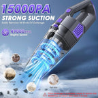 Handheld Vacuum Cordless, 15000PA Strong Suction Hand Held Car Vacuum Cleaner Rechargeable, Portable Hand Vacuum with Multi-N