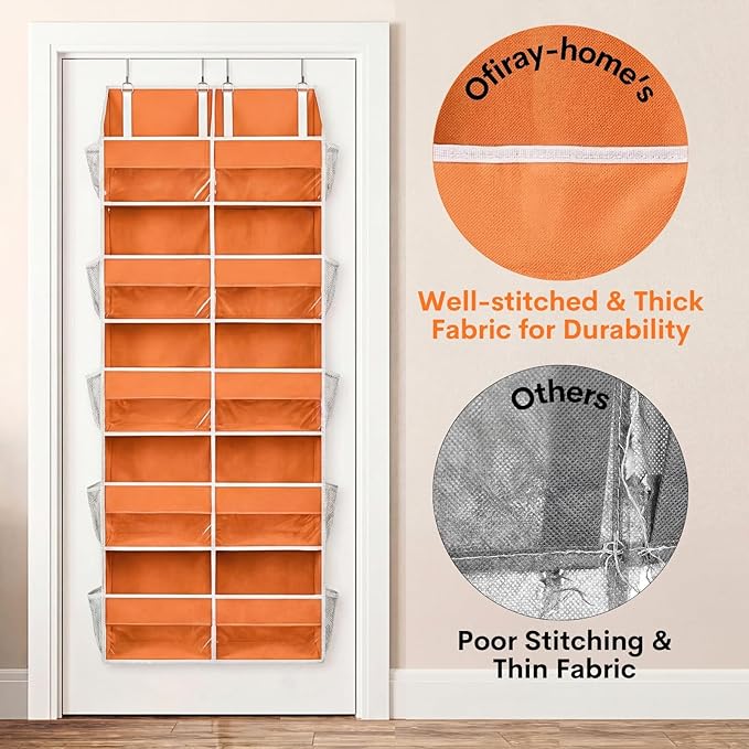 Over The Door Organizer 5 Tiers, Extra Large Behind Door Storage of 10 Compartments, 80 lbs Weight Capacity Hanging Storage O