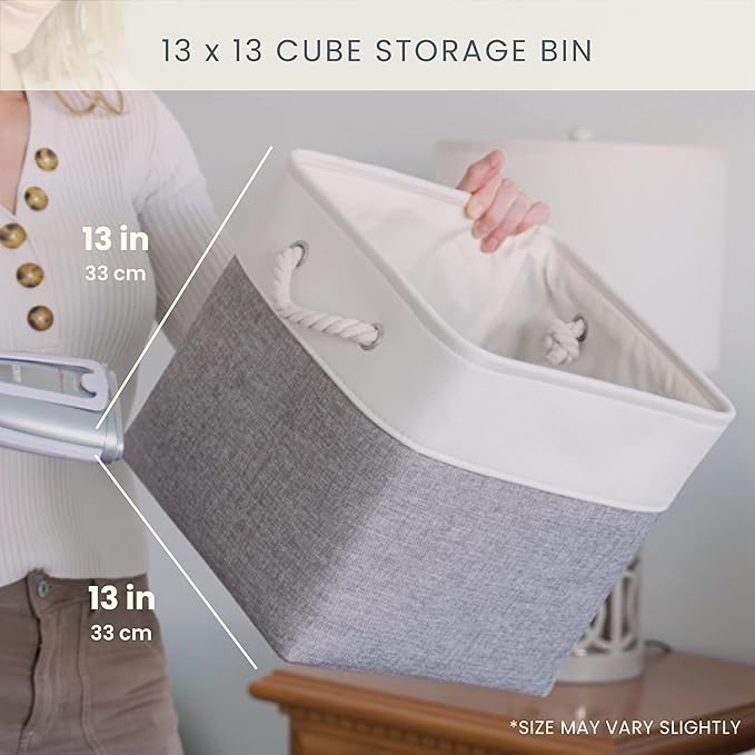 OrganiHaus 13x13 Cube Storage Bins 4 Pack, Foldable Cube Storage Organizer w/ Rope Handles, Collapsible Fabric Bins for Toys,