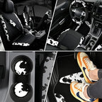 CAR-PASS Cow Print Car Accessories Sets Faux Leather Car Seat Covers & Cow Car Mats & Cow Steering Wheel Cover Seat Belt Pads
