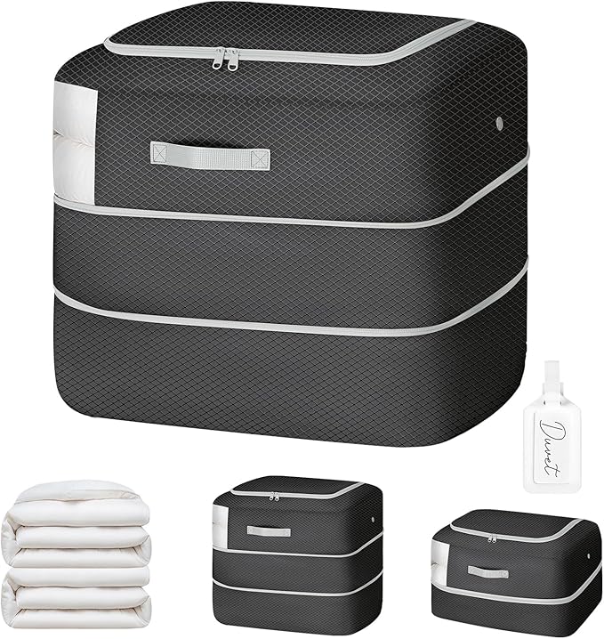Comforter Storage Bag - 110L Large Capacity Blanket Storage Bags 2-Layer Ultra Space Saving Self Compression Organizer, Washa