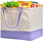 Reusable Grocery Bags Heavy Duty, 8.3 gal Foldable Large Canvas Tote Bag with Handles, Holds 60 lbs Canvas Shopping Bags, 1 Pack（Off White+Light purple）