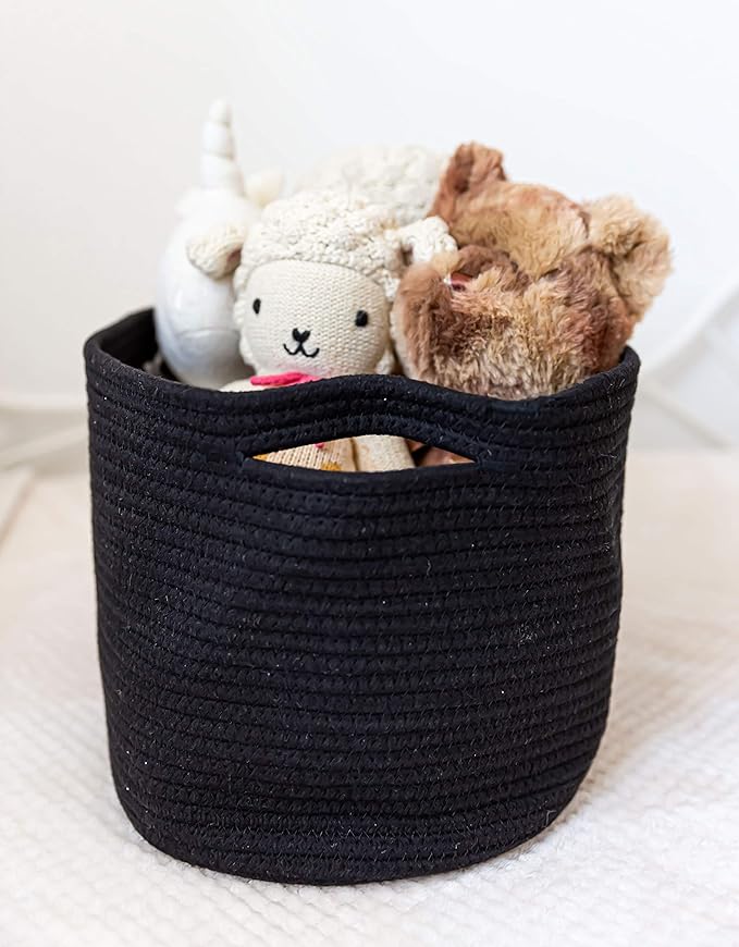 OrganiHaus Cotton Rope Basket for Shelf - Woven Storage Basket for Organizing, Closet & Toy Storage - Black - 15x9x10